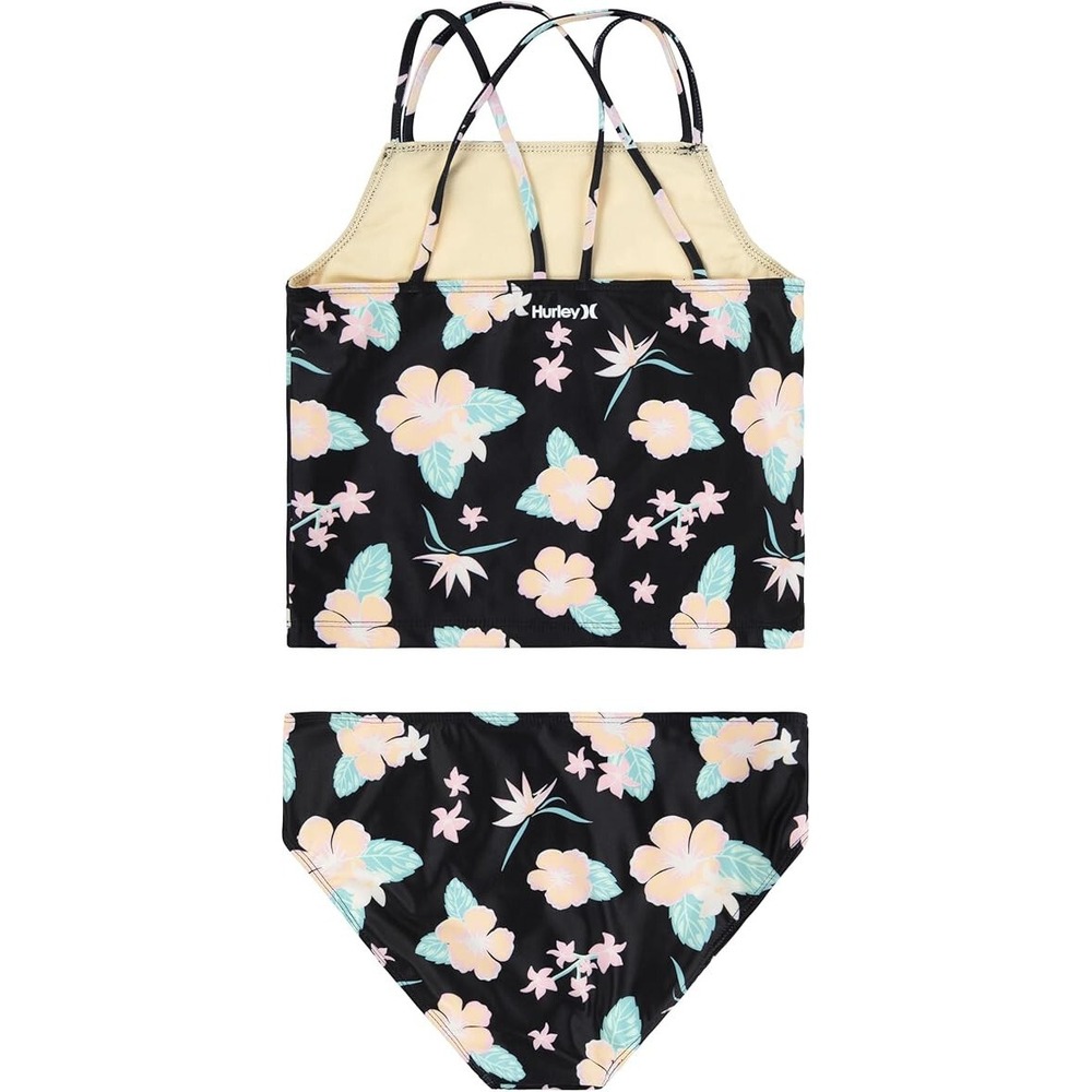 Hurley Girls Tankini 2-Piece Swimsuit, Black/Multi Floral, 3T - Picture 2 of 4